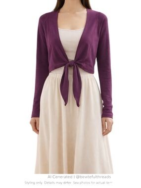 Plum Tie Front Shrug Balletcore Cropped Cardigan Stretch Top L